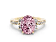 Oval Side Stone Engagement Ring Setting for a Fancy Pink Lab-Grown Diamond | Pave Band | Yellow Gold
