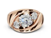 Cushion Cut Three Stone Bypass Engagement Ring Setting | Sculpted Crossover Band | Rose Gold