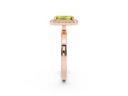 Fancy Yellow Emerald Cut Diamond Halo Solitaire Ring Set in Rose gold with Pavé Band and Prong Setting