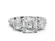 Asscher Cut Three Stone Engagement Ring Setting | Tapered Pave Band | Platinum