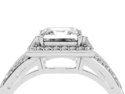 Asscher Cut Halo Engagement Ring Setting | Two-Row Pave Split Shank | Platinum