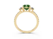 Cushion Cut Three Stone Engagement Ring Setting for a Fancy Green Lab-Grown Diamond | Pave Shoulders | Yellow Gold