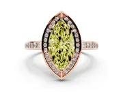 Fancy Yellow Marquise Cut Diamond Halo Pavé Split Shank Ring Set in Rose gold with Prong Setting