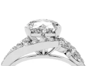 Heart Cut Diamond Halo Ring Set in White gold with Marquise and Pavé Band in Prong Setting