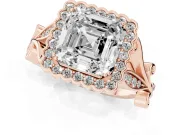 Asscher Cut Vintage Leaf Halo Engagement Ring Setting | Graduated Vine Shank | Rose Gold