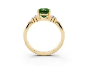 Fancy Green Three-Stone Radiant Cut Diamond Channel Set Ring Set in Yellow gold with Bar Prongs