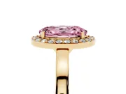 Oval Thin Halo Engagement Ring Setting for a Fancy Pink Lab-Grown Diamond | Plain Band | Yellow Gold