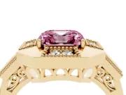 Fancy Pink Asscher Cut Diamond Milgrain Halo Ring Set in Yellow gold with Split Shank