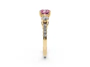 Cushion Cut Three-Stone Engagement Ring Setting for a Fancy Pink Lab-Grown Diamond | Yellow Gold