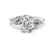 Oval Cut Diamond Solitaire Ring Set in Platinum with Marquise Twist Band and Prong Setting