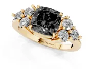 Cushion Cut Cluster Side Stone Engagement Ring Setting for a Black Center | Plain Band | Yellow Gold