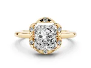 Radiant Cut Scalloped Petal Halo Engagement Ring Setting | Plain Band | Yellow Gold