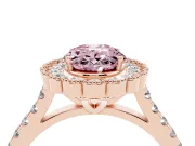 Fancy Pink Oval Cut Diamond Milgrain Floral Halo Engagement Ring Set in Rose gold with Pavé Band