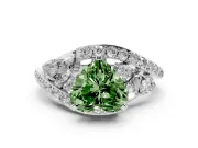Fancy Green Heart Cut Diamond Halo Ring Set in Platinum with Marquise and Pavé Band in Prong Setting