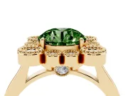 Round Milgrain Cluster Halo Engagement Ring Setting for a Fancy Green Lab-Grown Diamond | Plain Band | Yellow Gold