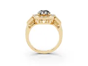 Fancy Black Pear Cut Diamond Milgrain Halo Ring Set in Yellow gold with Split Shank