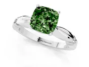 Fancy Green Cushion Cut Diamond Solitaire Twisted Band Ring Set in White gold with Accent Stones and Prong Setting