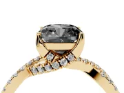 Cushion Cut Twisted Pavé Engagement Ring Setting for a Black Center | Split Shank | Yellow Gold