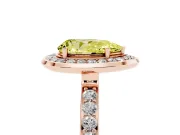 Fancy Yellow Pear Cut Diamond Halo Ring Set in Rose gold with Bezel Frame and Pavé Band