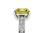 Asscher Cut Hidden Halo Engagement Ring Setting for a Fancy Yellow Lab-Grown Diamond | Milgrain Pave | White Gold