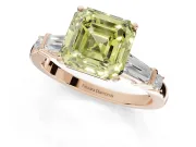 Asscher Cut Tapered Baguette Engagement Ring Setting for a Fancy Yellow Lab-Grown Diamond | Bar Set Sides | Rose Gold