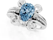 Fancy Blue Pear Cut Diamond Twisted Band Solitaire Ring Set in Silver with Scroll Prongs
