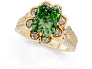 Radiant Cut Floral Halo Engagement Ring Setting for a Fancy Green Lab-Grown Diamond | Pavé Split Shank | Yellow Gold