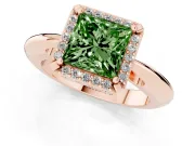 Fancy Green Princess Cut Diamond Halo Engagement Ring Set in Rose gold with Plain Split Shank and Prong Setting