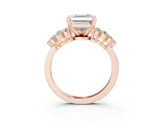 Asscher Cut Side Stone Engagement Ring Setting | Two-Row Shoulder Clusters | Rose Gold