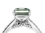 Asscher Cut Pavé Engagement Ring Setting for a Fancy Green Lab-Grown Diamond | Crossover Gallery | Sterling Silver