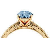 Pear-Shaped Engraved Engagement Ring Setting for a Fancy Blue Lab-Grown Diamond | Yellow Gold