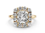 Radiant Cut Cluster Halo Engagement Ring Setting | Large Round Accents | Yellow Gold