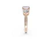 Asscher Cut Three Stone Engagement Ring Setting for a Fancy Pink Lab-Grown Diamond | Tapered Pave Band | Rose Gold