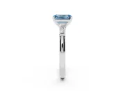 Fancy Blue Emerald Cut Diamond Solitaire Ring Set in Silver with Tapered Baguette Side Stones and Prong Setting