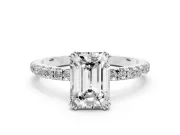 Emerald Cut Pave Solitaire Engagement Ring Setting | Double Claw Prongs | Sterling Silver