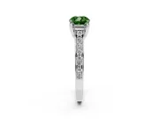 Fancy Green Cushion Cut Diamond Solitaire Pavé Engagement Ring Set in Silver with Prong Setting