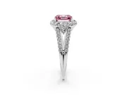 Asscher Cut Scalloped Halo Engagement Ring Setting for a Fancy Pink Lab-Grown Diamond | Pear Side Stones | White Gold