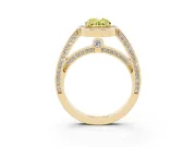 Fancy Yellow Oval Cut Diamond Halo Pavé Split Shank Ring Set in Yellow gold with Prong Setting