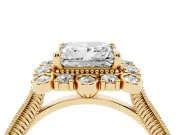 Princess Cut Vintage Scalloped Halo Engagement Ring Setting | Milgrain Pavé Band | Yellow Gold