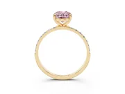Fancy Pink Oval Cut Diamond Solitaire Ring Set in Yellow gold with Round Pavé Band and Prong Setting