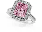 Radiant Cut Vintage Milgrain Halo Engagement Ring Setting for a Fancy Pink Lab-Grown Diamond | Bezel Head | Platinum