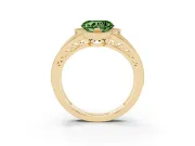 Fancy Green Heart Cut Diamond Halo Ring Set in Yellow gold with Accent Split Shank and Prong Setting