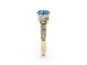 Round Three Stone Engagement Ring Setting for a Fancy Blue Lab-Grown Diamond | Accented Shoulders | Yellow Gold