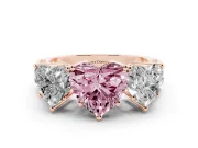 Heart-Shaped Three Stone Engagement Ring Setting for a Fancy Pink Lab-Grown Diamond | Beaded Shoulders | Rose Gold