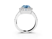 Round Milgrain Halo Engagement Ring Setting for a Fancy Blue Lab-Grown Diamond | Pavé Shoulders | Sterling Silver