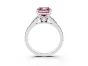 Fancy Pink Asscher Cut Diamond Split Shank Pavé Engagement Ring Set in Platinum with Prong-Set Center Stone