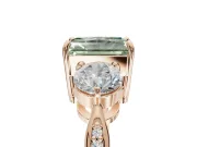 Radiant Cut Three Stone Engagement Ring Setting for a Fancy Green Lab-Grown Diamond | Tapered Pave Band | Rose Gold