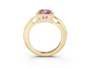 Fancy Pink Princess Cut Diamond Halo Engagement Ring Set in Yellow gold with Plain Split Shank and Prong Setting
