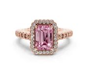 Radiant Cut Milgrain Halo Engagement Ring Setting for a Fancy Pink Lab-Grown Diamond | Beaded Shoulders | Rose Gold
