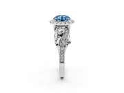 Fancy Blue Round Cut Diamond Halo Ring Set in Silver with Milgrain Pavé Band and Prong Setting